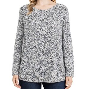 Lush Womens Eyelash Knit Marled Chunky Sweater Black White Scoop Neck Size Small